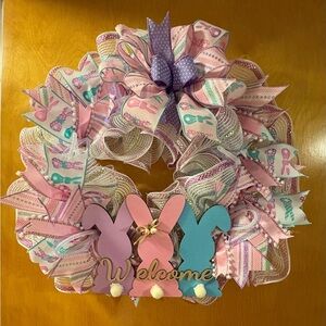 Pastel Bunny Welcome Wreath – Pink, Purple & Blue